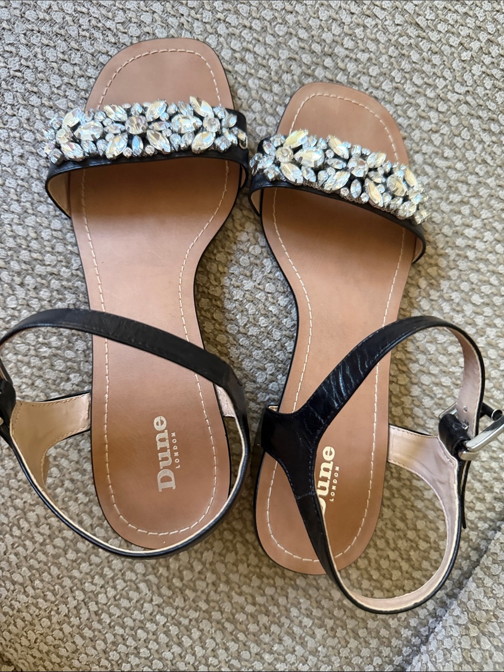 Dune London Black Jeweled Slide Sandals